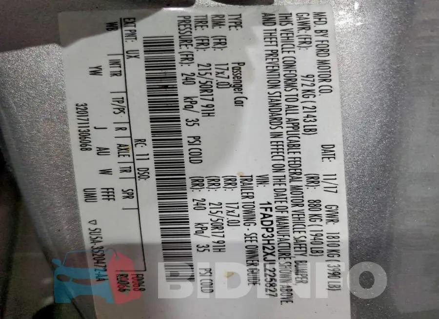 1FADP3H2XJL225827 Photo# 12