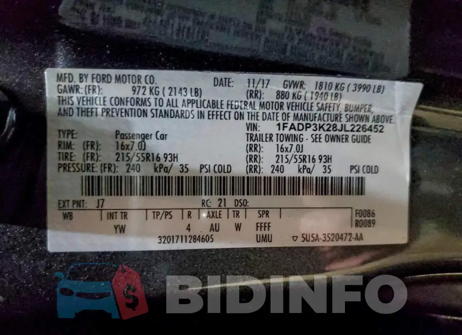1FADP3K28JL226452 Photo# 12