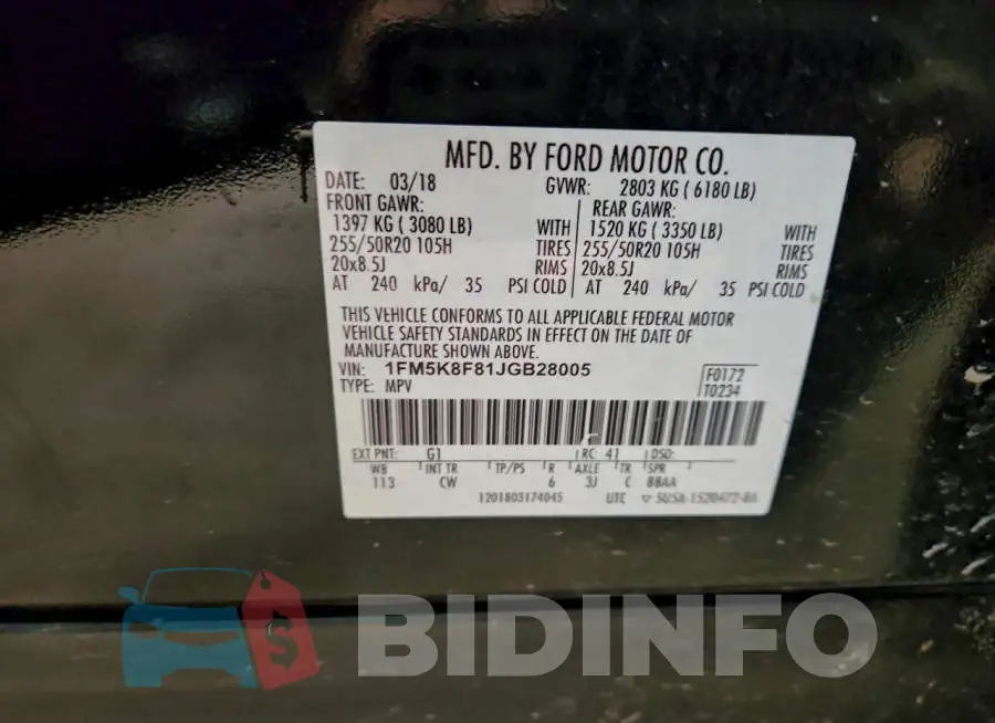 1FM5K8F81JGB28005 Photo# 13