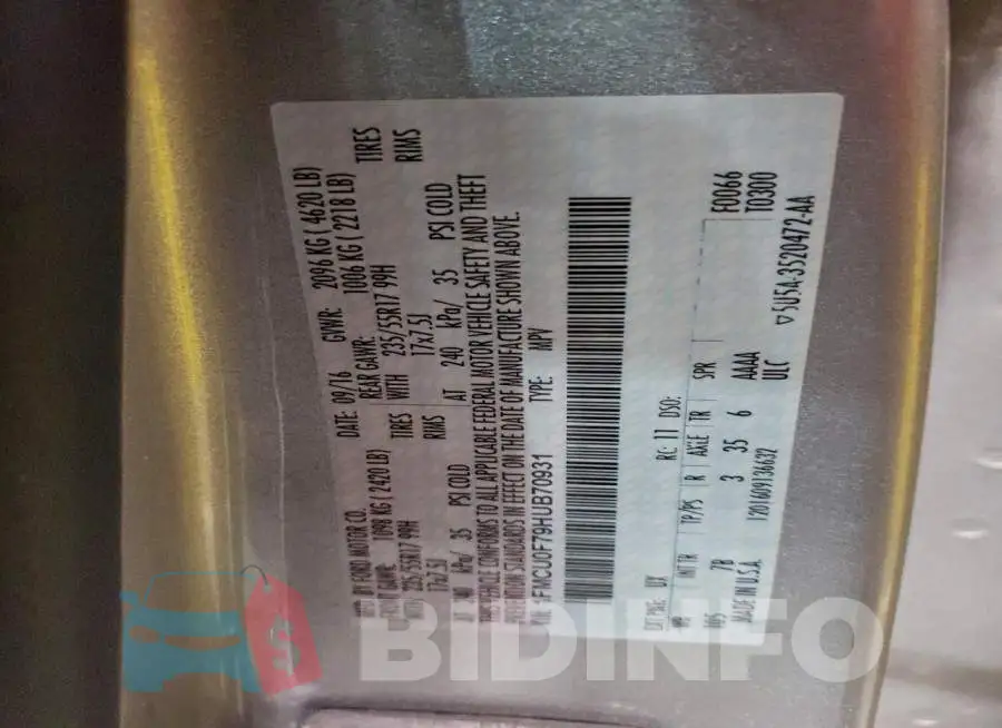 1FMCU0F79HUB70931 Photo# 12