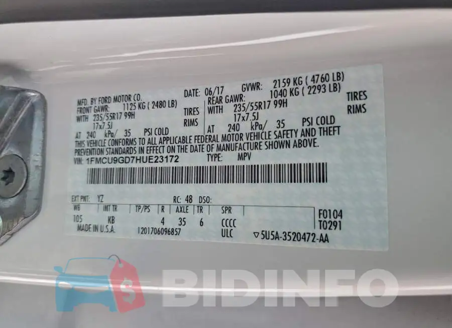 1FMCU9GD7HUE23172 Photo# 13