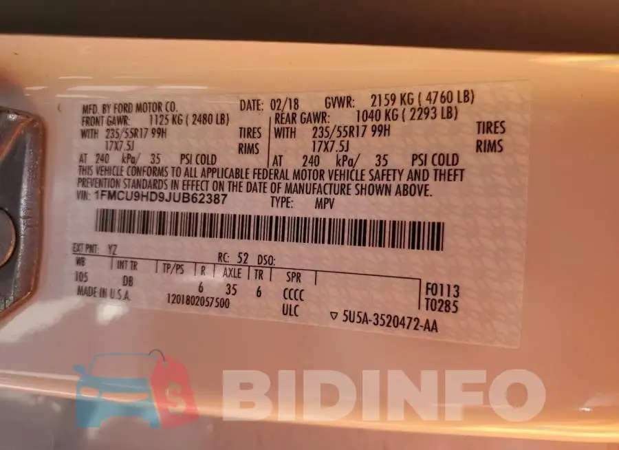 1FMCU9HD9JUB62387 Photo# 12