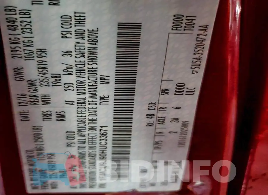 1FMCU9J90HUC33671 Photo# 13