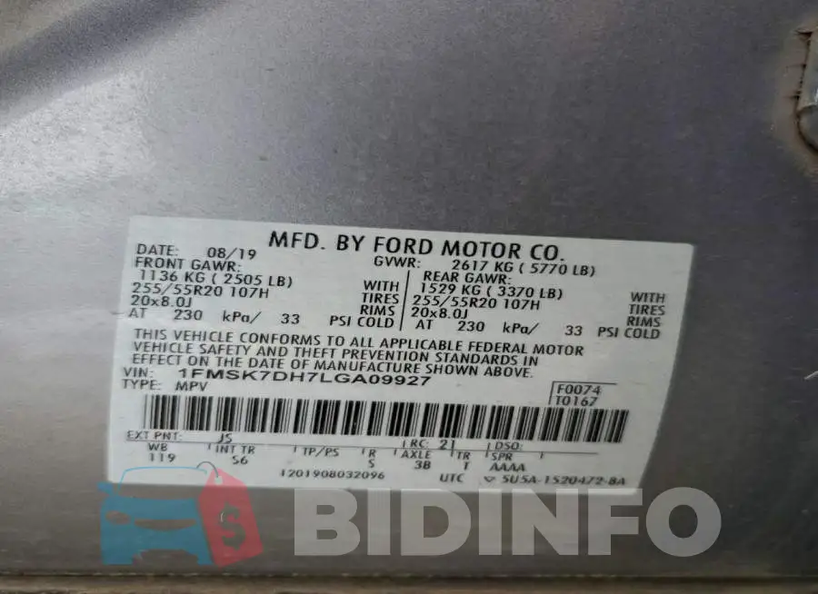 1FMSK7DH7LGA09927 Photo# 13