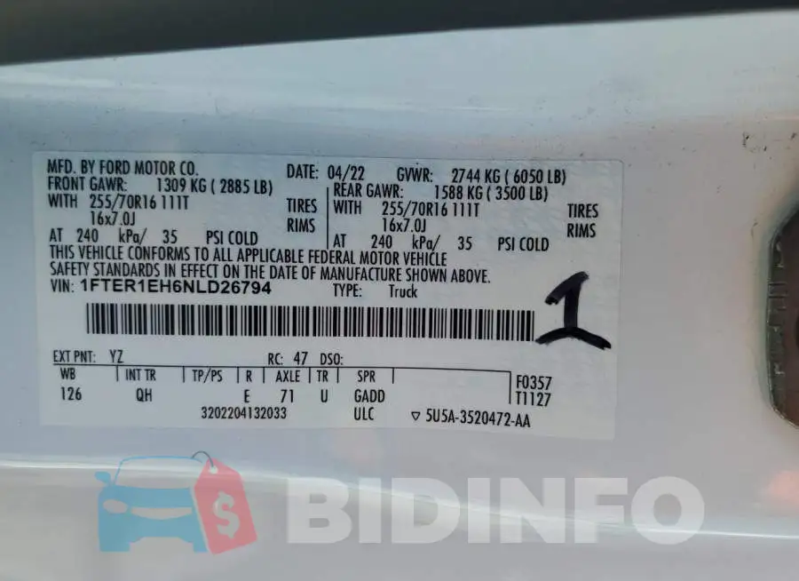 1FTER1EH6NLD26794 Photo# 12
