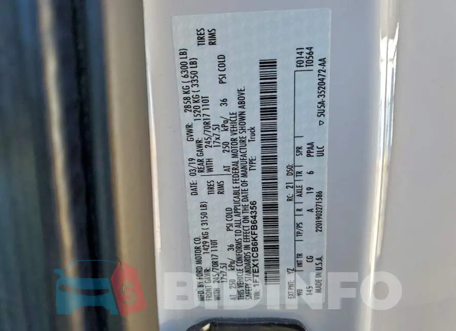 1FTEX1CB6KFB64356 Photo# 12