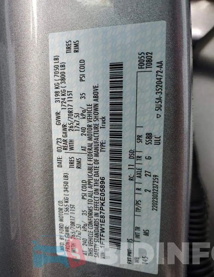 1FTFW1E87PKE05896 Photo# 12