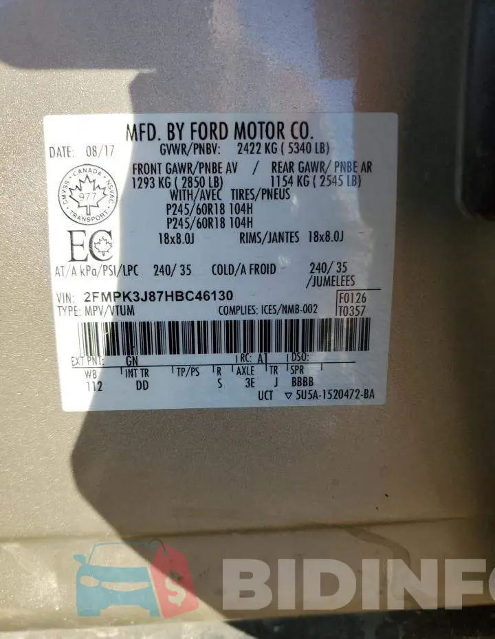 2FMPK3J87HBC46130 Photo# 14