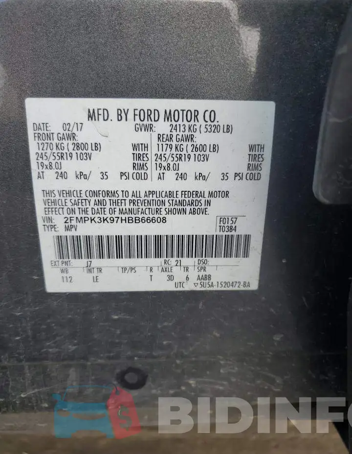 2FMPK3K97HBB66608 Photo# 13