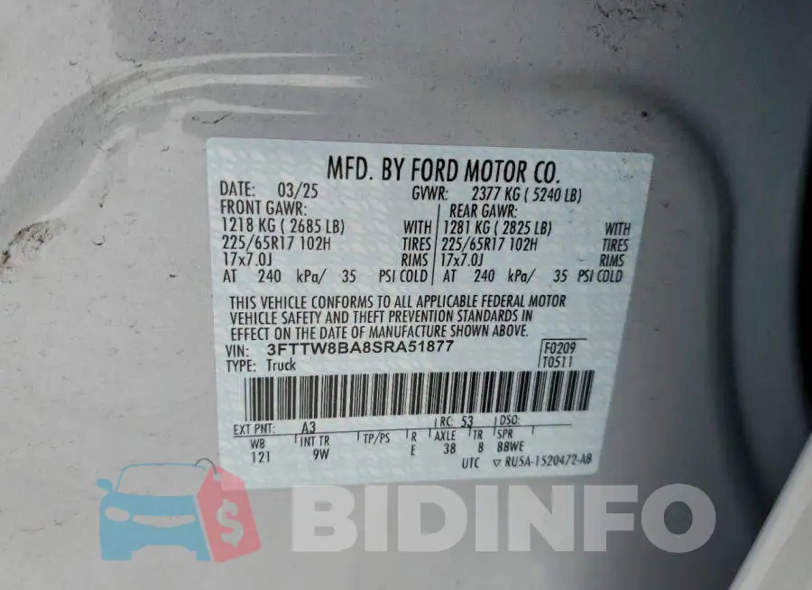 3FTTW8BA8SRA51877 Photo# 12