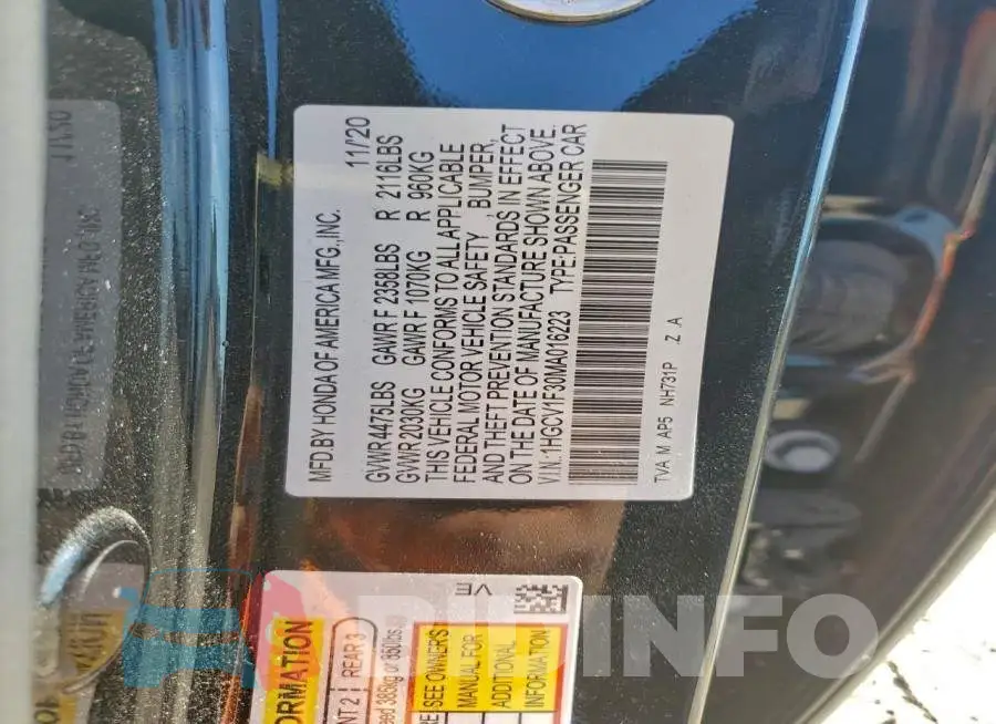 1HGCV1F30MA016223 Photo# 12