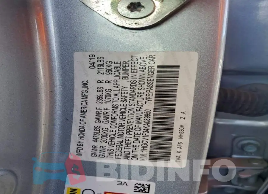 1HGCV1F34KA089950 Photo# 12