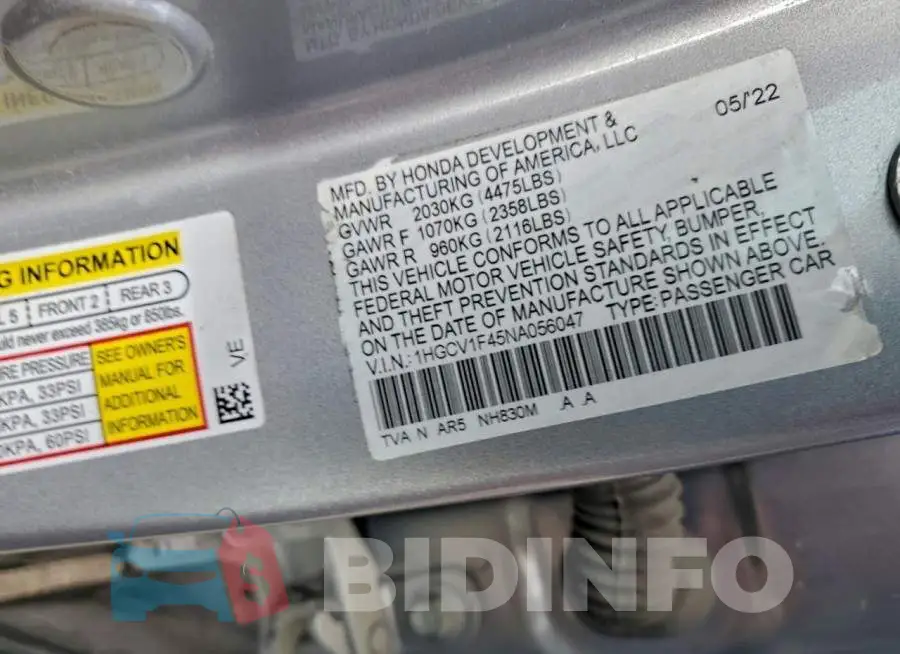 1HGCV1F45NA056047 Photo# 12