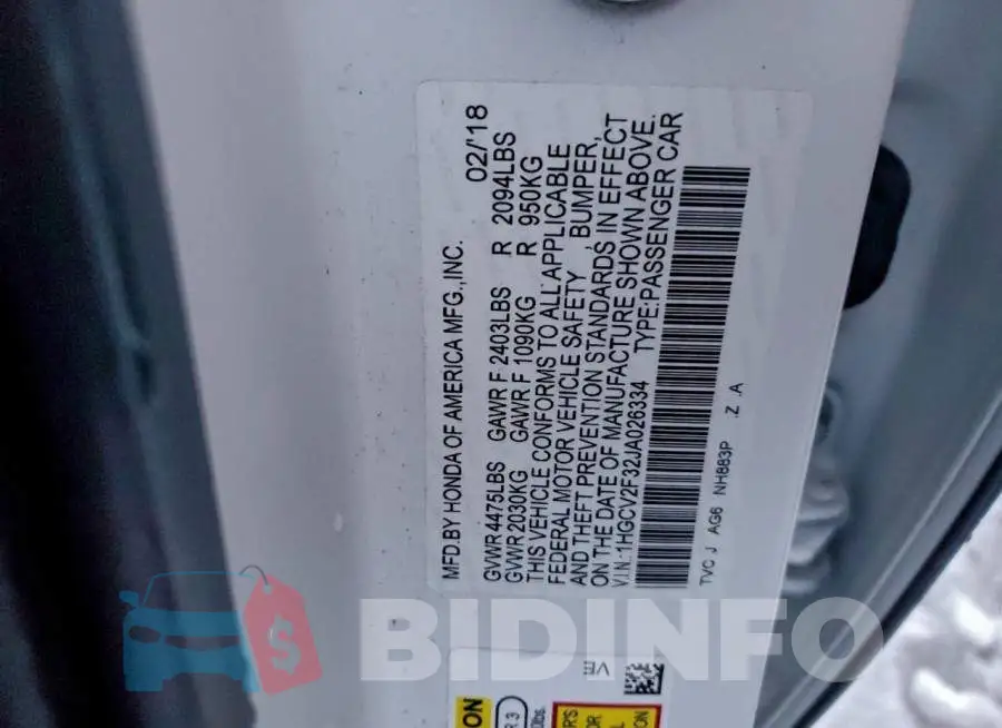 1HGCV2F32JA026334 Photo# 12