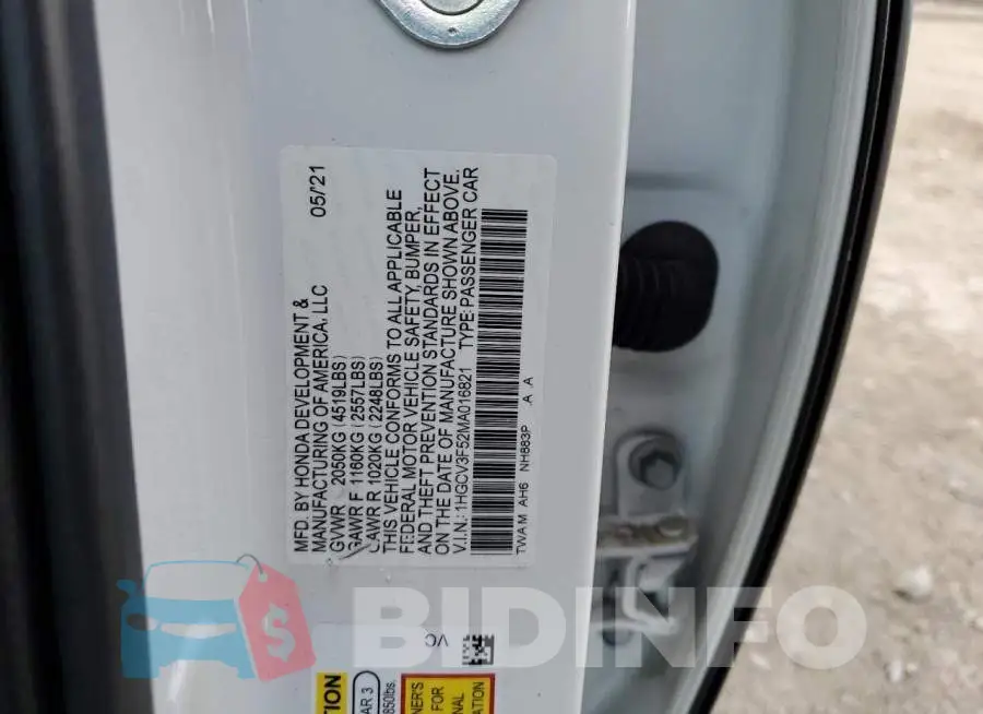 1HGCV3F52MA016821 Photo# 12