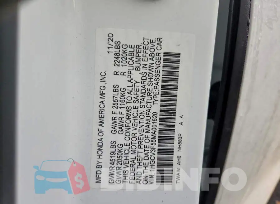 1HGCV3F55MA001620 Photo# 12
