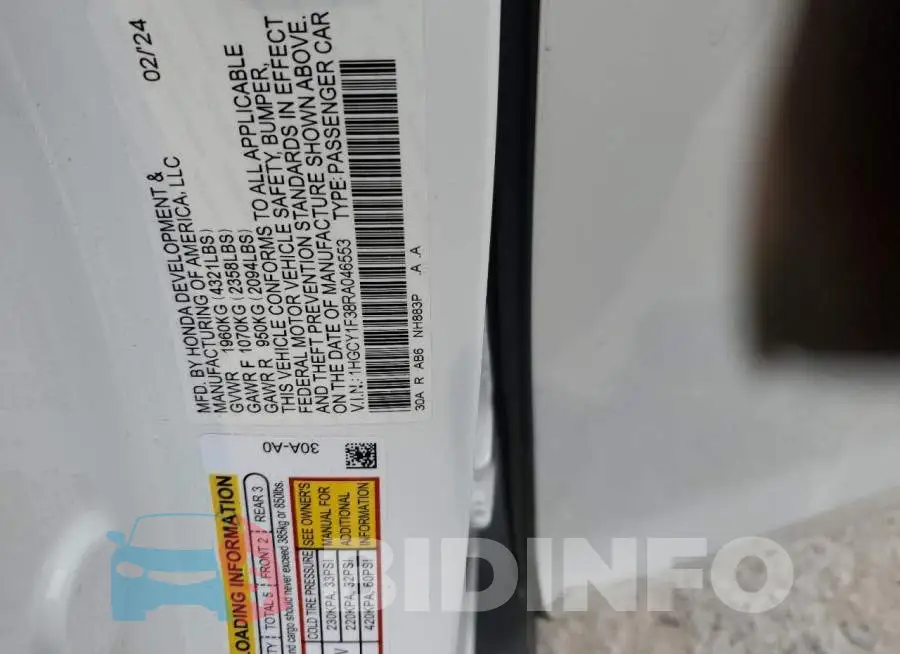 1HGCY1F38RA046553 Photo# 12