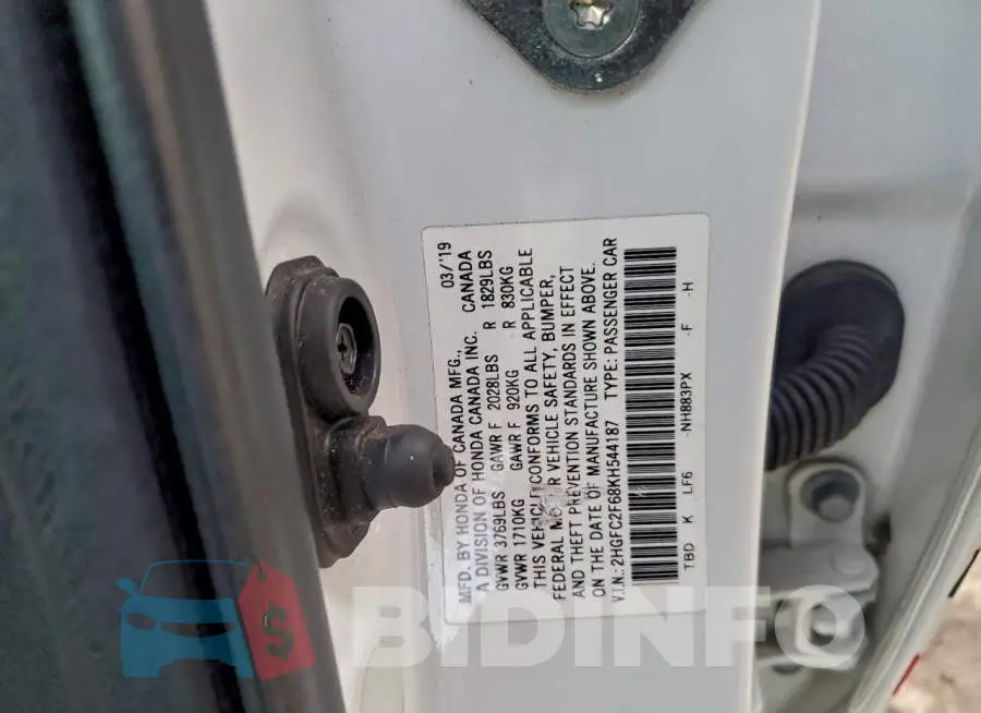 2HGFC2F68KH544187 Photo# 12
