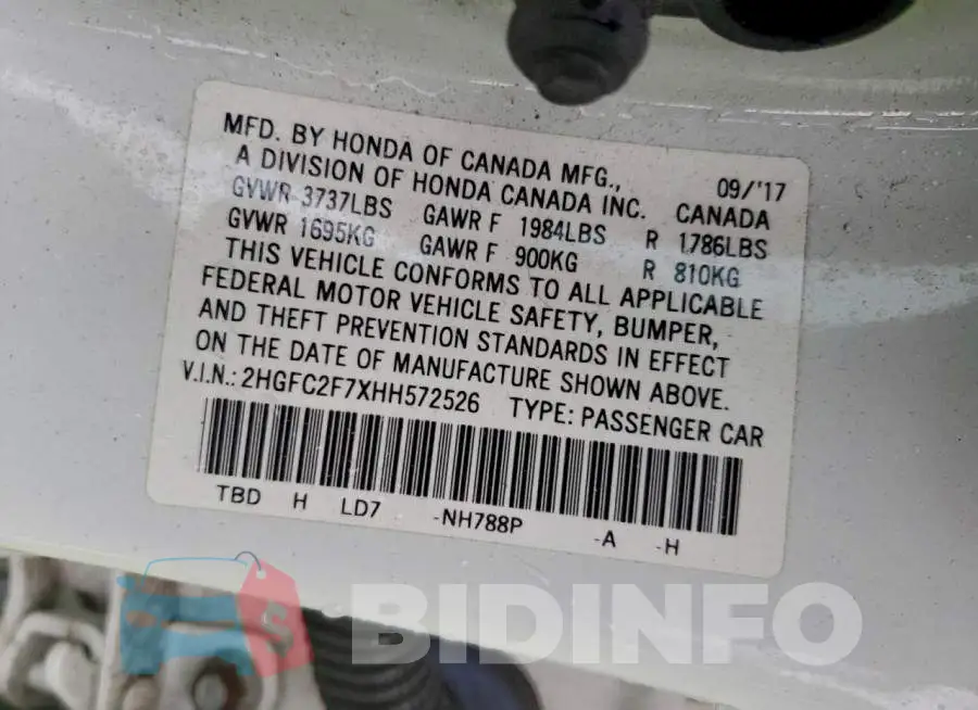 2HGFC2F7XHH572526 Photo# 13
