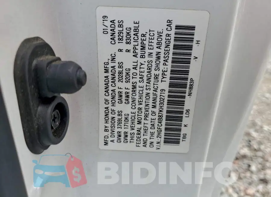 2HGFC4B87KH302719 Photo# 12