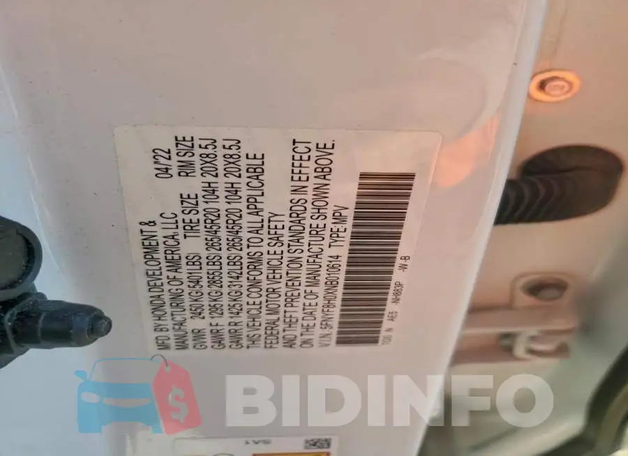 5FNYF8H0XNB010614 Photo# 13