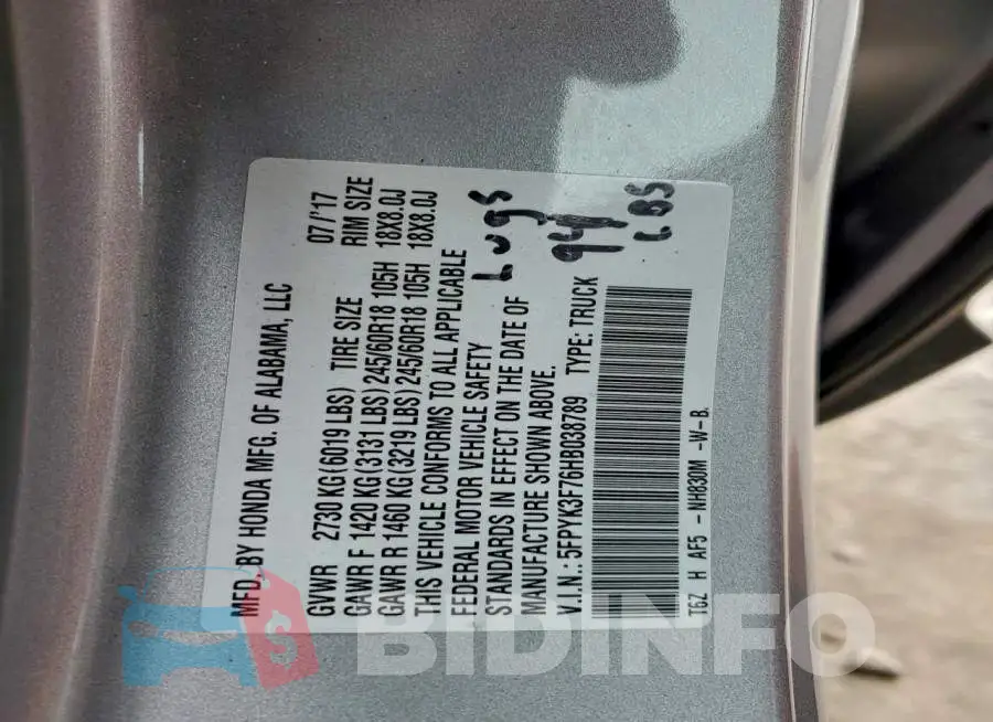 5FPYK3F76HB038789 Photo# 12