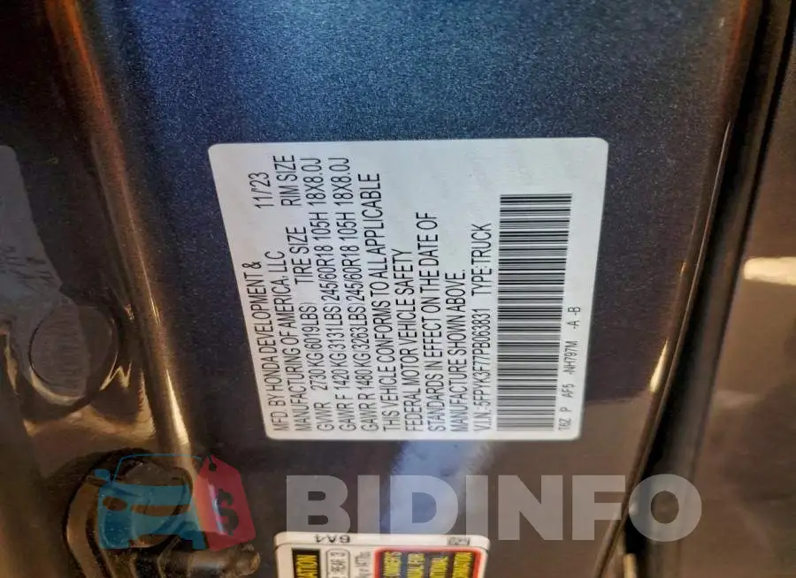 5FPYK3F77PB063831 Photo# 12
