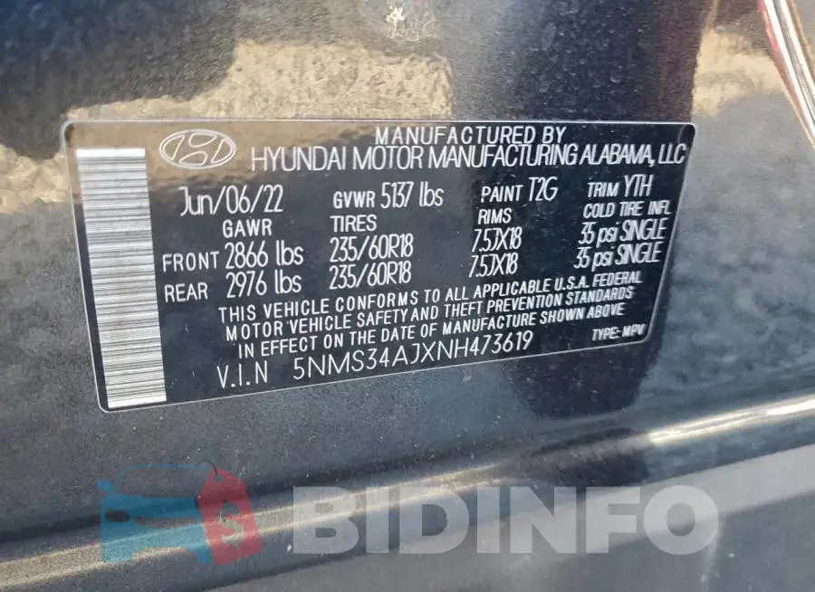 5NMS34AJXNH473619 Photo# 14