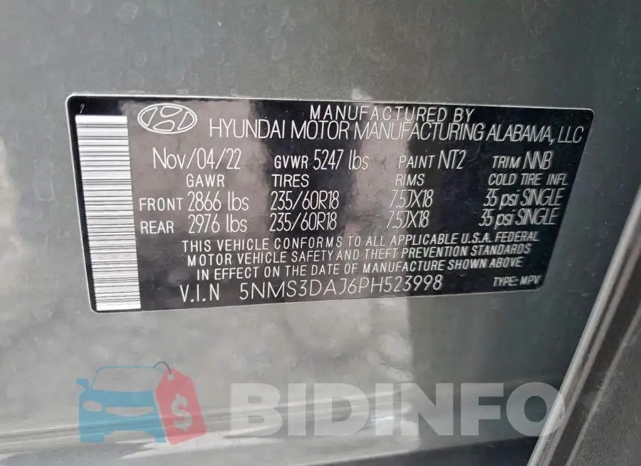 5NMS3DAJ6PH523998 Photo# 13