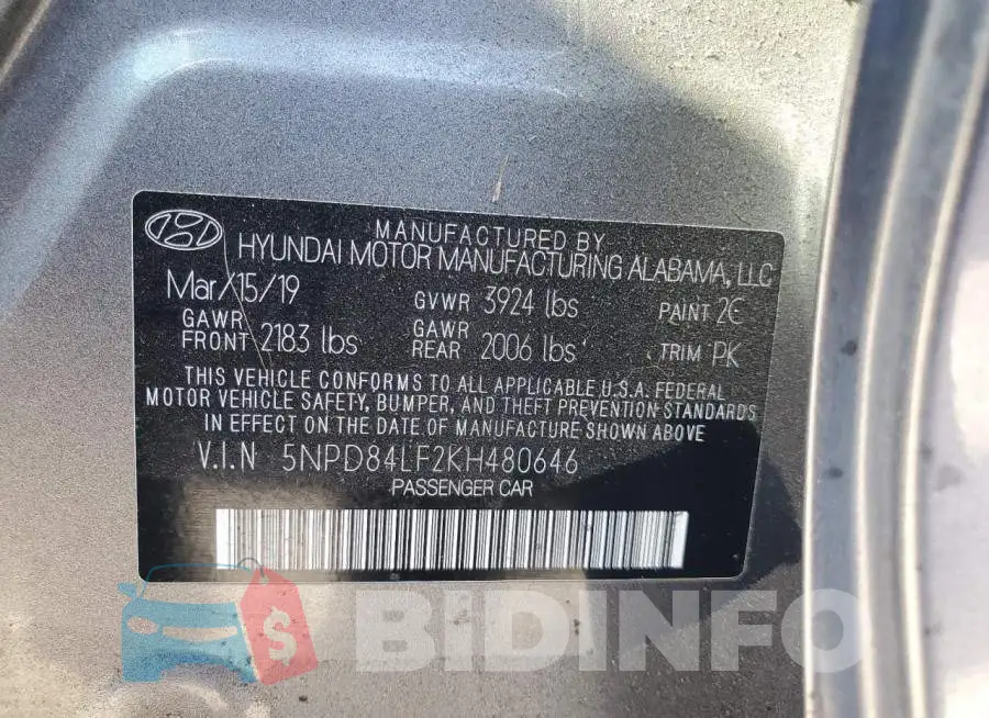 5NPD84LF2KH480646 Photo# 12