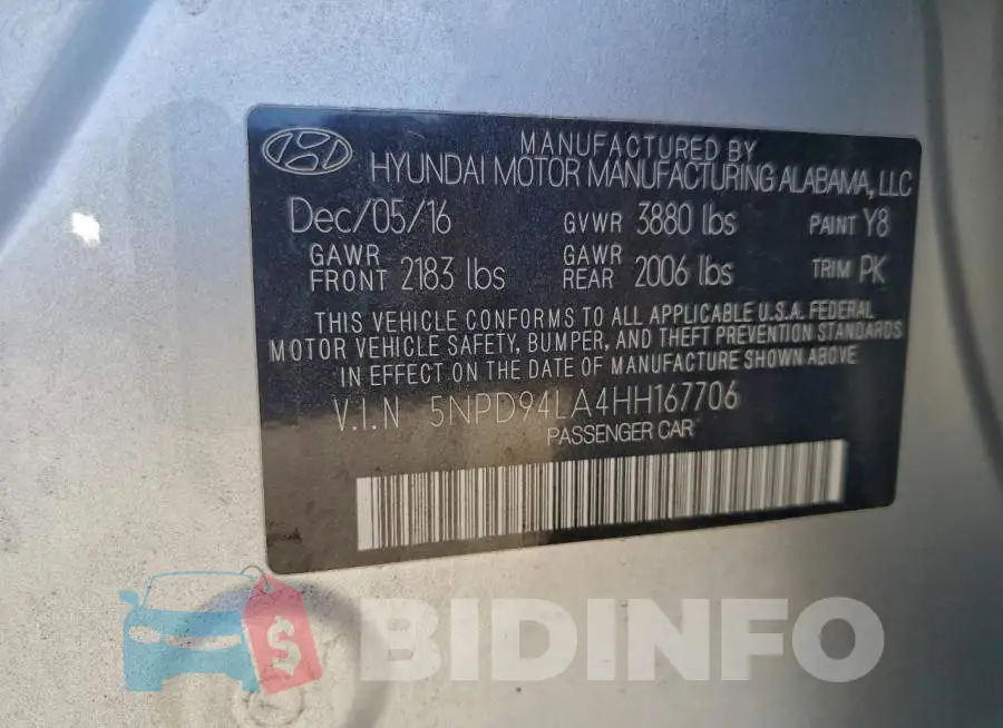 5NPD94LA4HH167706 Photo# 12