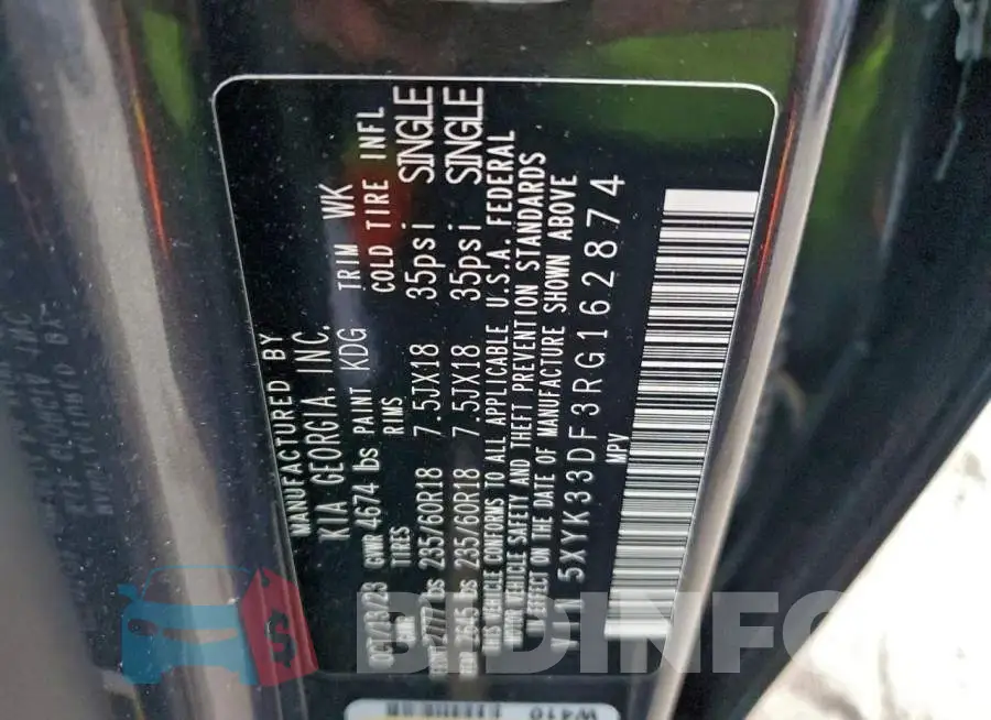 5XYK33DF3RG162874 Photo# 13