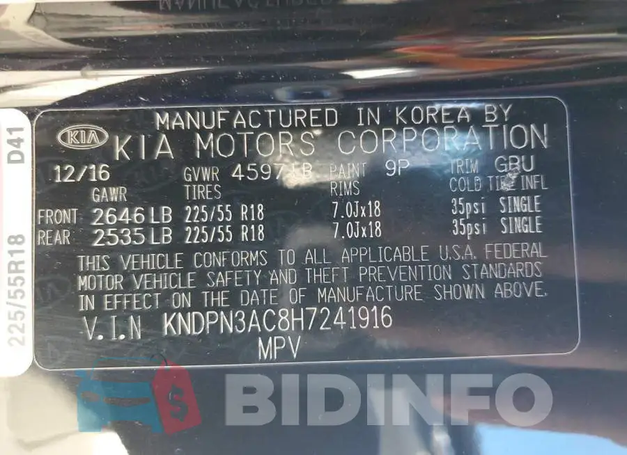 KNDPN3AC8H7241916 Photo# 13
