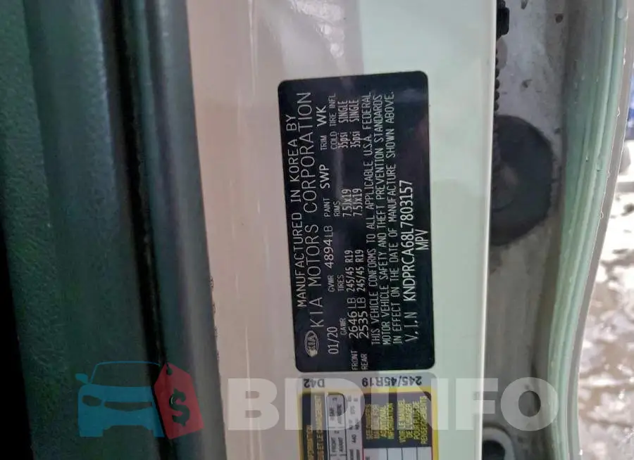 KNDPRCA68L7803157 Photo# 13