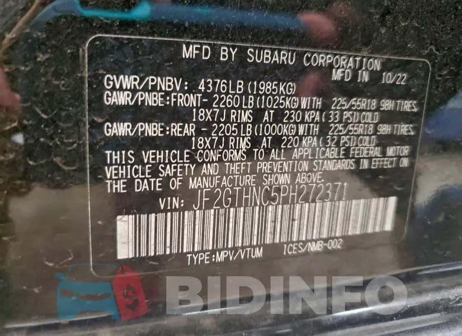 JF2GTHNC5PH272371 Photo# 12