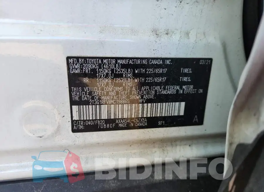 2T3G1RFV8MC198865 Photo# 13