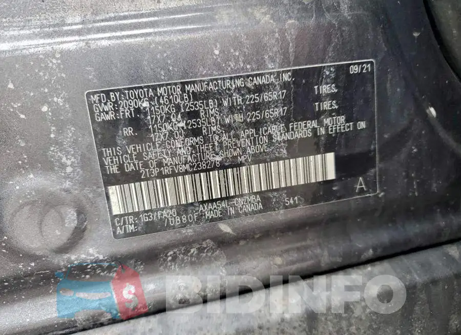 2T3P1RFV8MC238278 Photo# 14