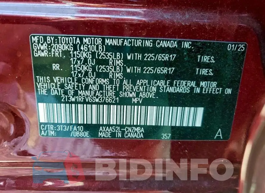 2T3W1RFV6SW376621 Photo# 12