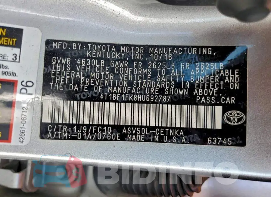 4T1BF1FK8HU692787 Photo# 13