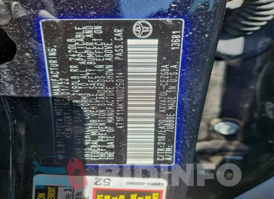 4T1F11AK1NU025014 Photo# 12