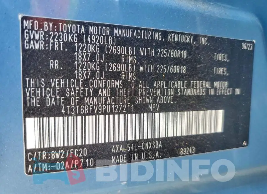 4T3T6RFV9PU127211 Photo# 14