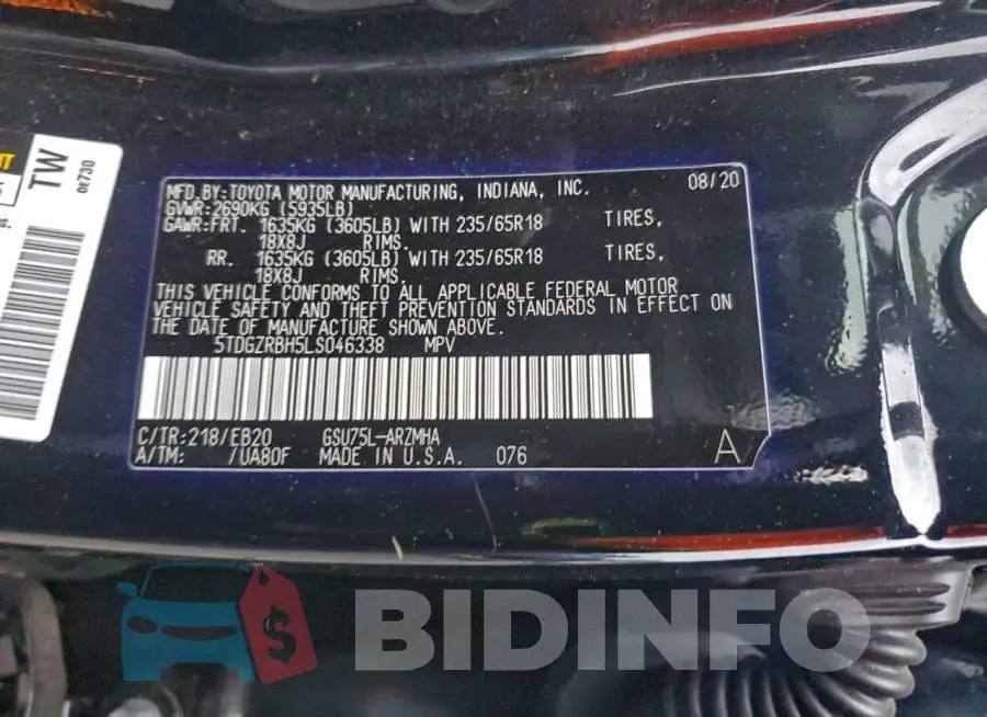 5TDGZRBH5LS046338 Photo# 13