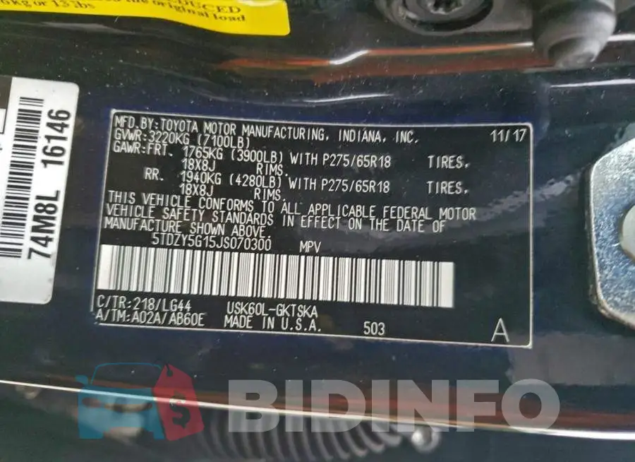 5TDZY5G15JS070300 Photo# 14