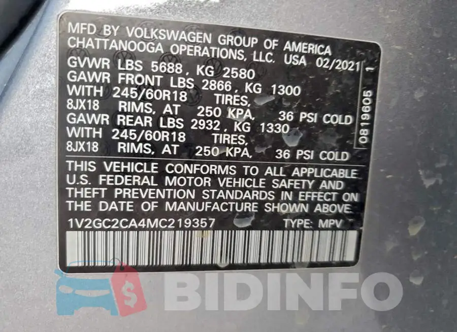 1V2GC2CA4MC219357 Photo# 13