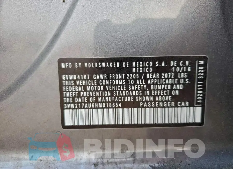 3VW217AU6HM018654 Photo# 12