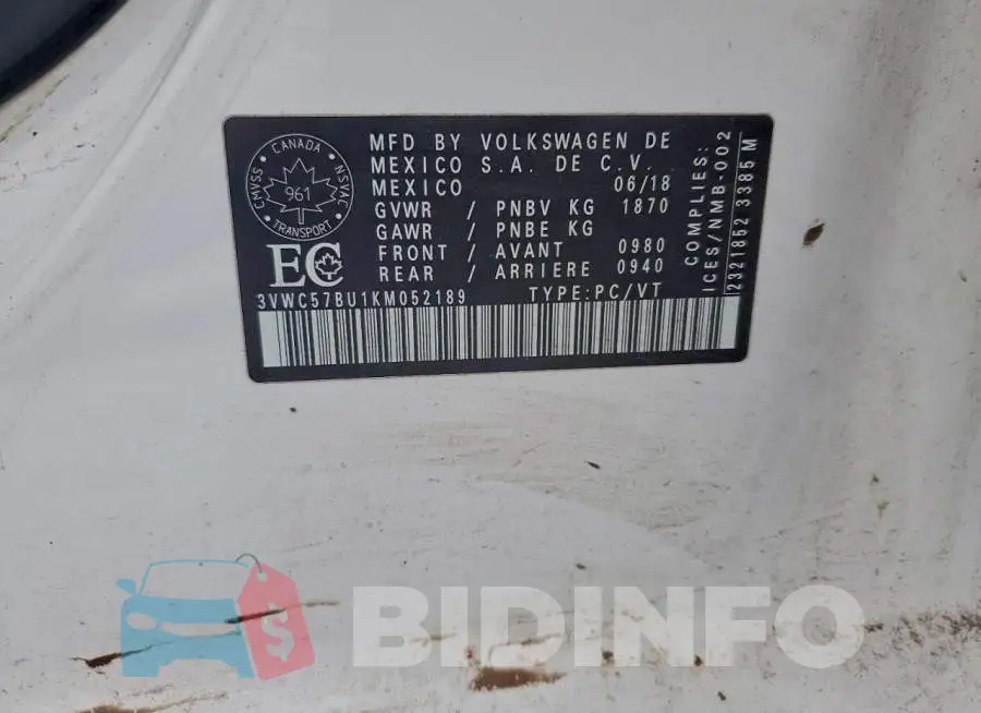3VWC57BU1KM052189 Photo# 12
