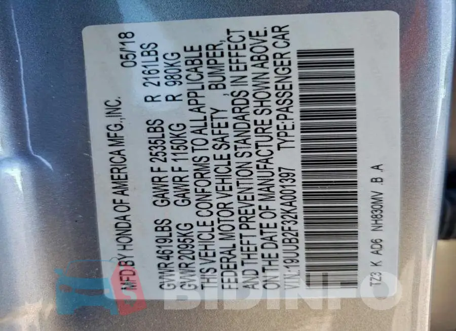 19UUB2F32KA001397 Photo# 13