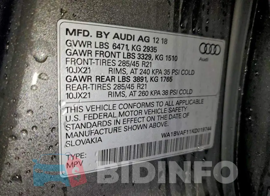 WA1BVAF11KD019744 Photo# 12