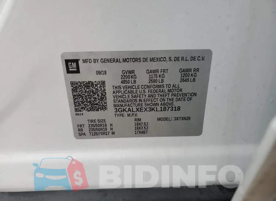 3GKALXEX3KL187318 Photo# 12