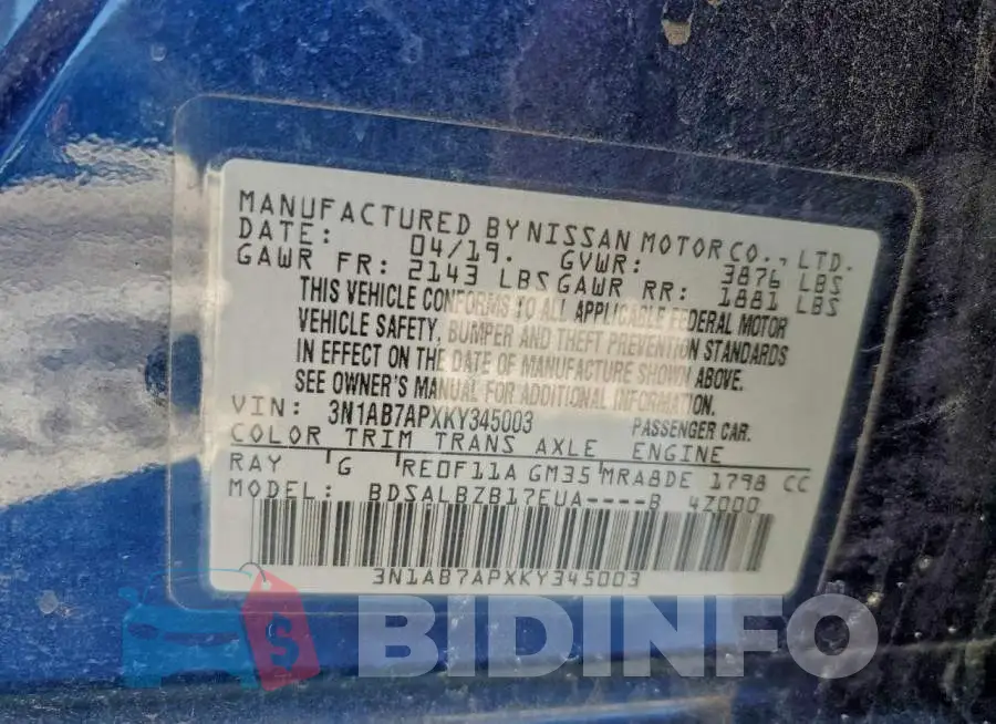 3N1AB7APXKY345003 Photo# 12